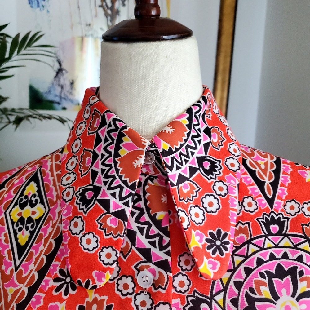 Vintage 70s Dog Ear Collar Psychedelic Shirt - Picture 4 of 6